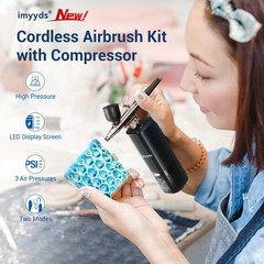 Cordless Airbrush Kit with Compressor, 32 PSI, LED Display, Adjustable Pressure
