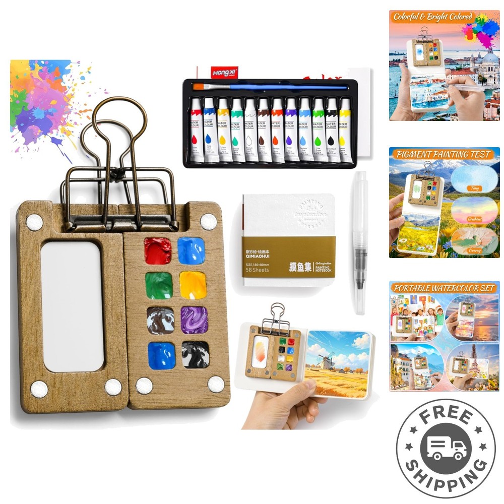 12 Color Pocket Watercolor Set with Travel Sketchbook for Artistic Inspiration