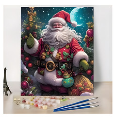Quirky Santa Claus Paint By Number Kit 16×20 Christmas Tree Holiday Canvas Art