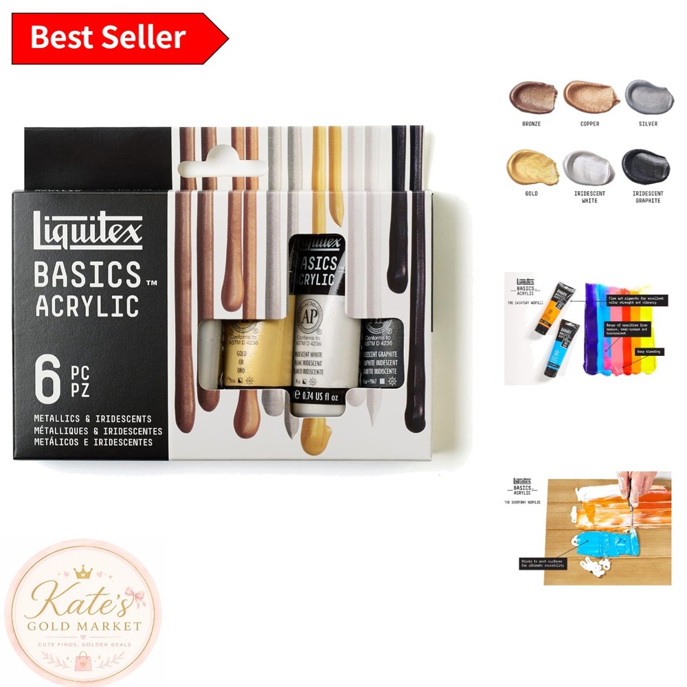 6 Tube BASICS Acrylic Paint Set – Metallic & Iridescent for Creative Artists