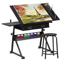 Drawing Table Adjustable Art Crafts w/ Stool Drafting Desk Creative Center Black