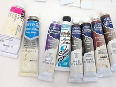 Used Lot of 32 Watercolor Paint WINSOR NEWTON Grumbacher Cotman Brushes Used