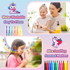 Beefunni Unicorn Fruit Scented Markers Set 56 Pcs, Art Supplies for Kids 4-6-8,