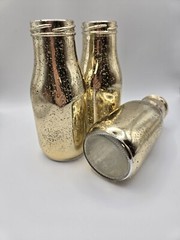 Set Of 3 Gold Crackle Paint Milk Bottle Vases 6″