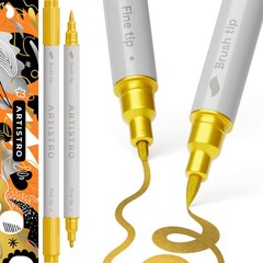 2 Gold Dual-Tip Acrylic Paint Pens 1mm Fine Brush Tips for Fabric Plastic