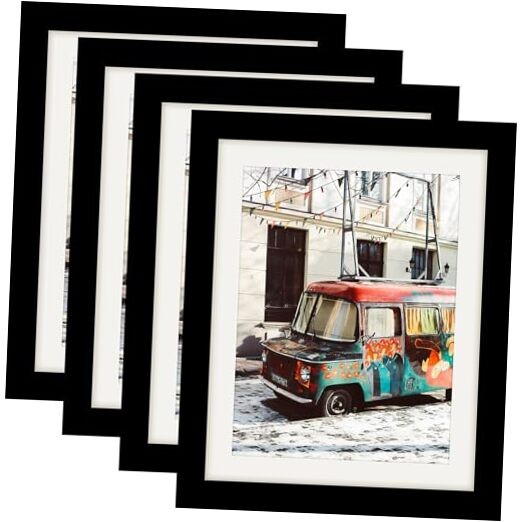 Picture Frames Nature Solid Wood 4 Pack for Wall Mounting and 8×10 Black