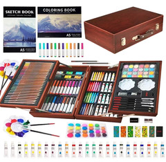139 Pack Deluxe Portable Double Layers Wooden Coloring Drawing Kit with Sketch P