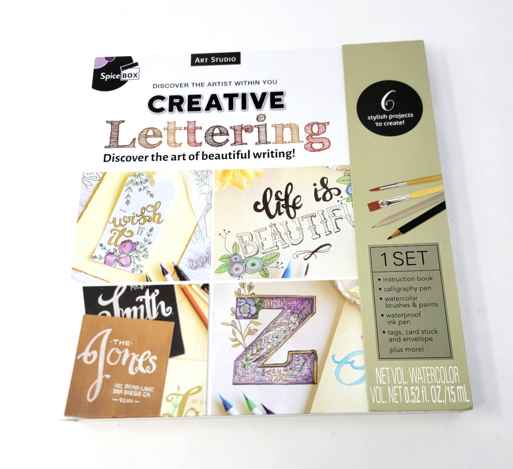 SpiceBox Creative Hand Lettering Kit Learn Calligraphy Set w/ Workbook Creative