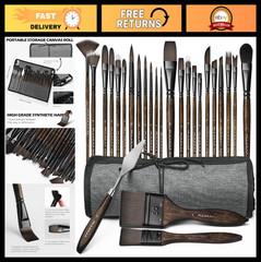 26pcs Professional Paint Brush Set – High-Grade Synthetic Nylon for Acrylic, Oil