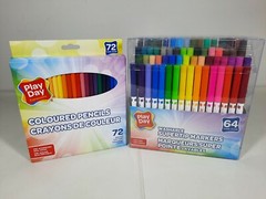 Play Day Color Pencils 72 Bright Colors & 64 Washable Supertip Markers NEW