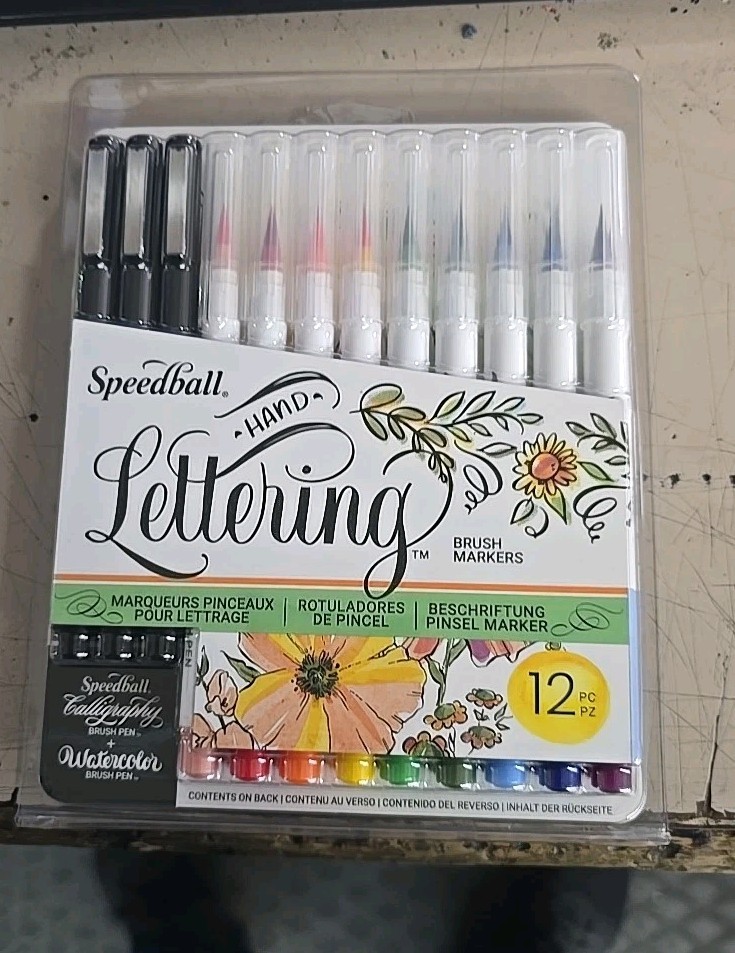 Speedball Hand-Lettering Brush Marker Set 12-Piece NEW FAST SHIPPING