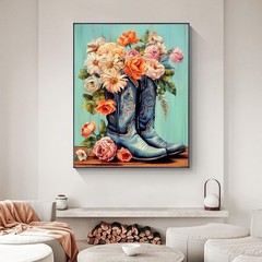 Cowboy Boots Paint by Numbers Kit for Adults Beginner, Flower Adult Paint by Nu