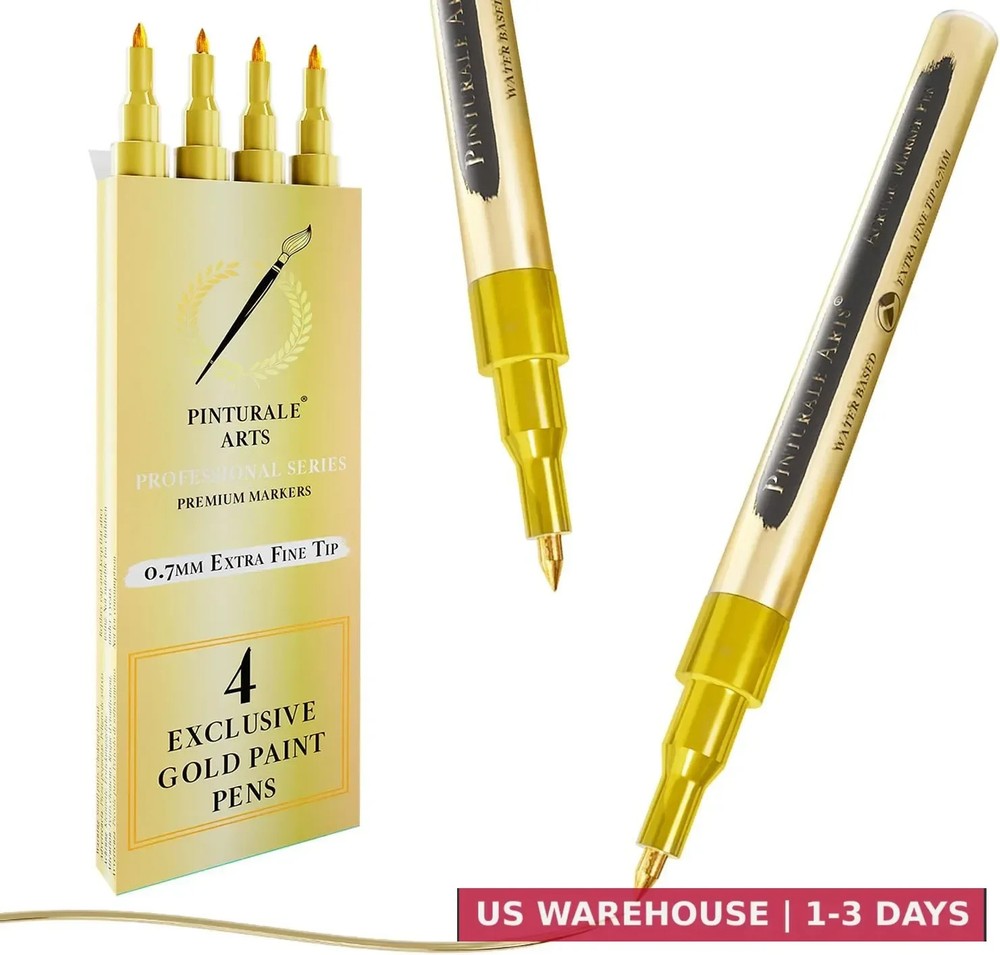 4 Gold Paint Pen Fine Tip | Set 4 Gold Paint Marker Metallic | Extra Fine Tip 0,