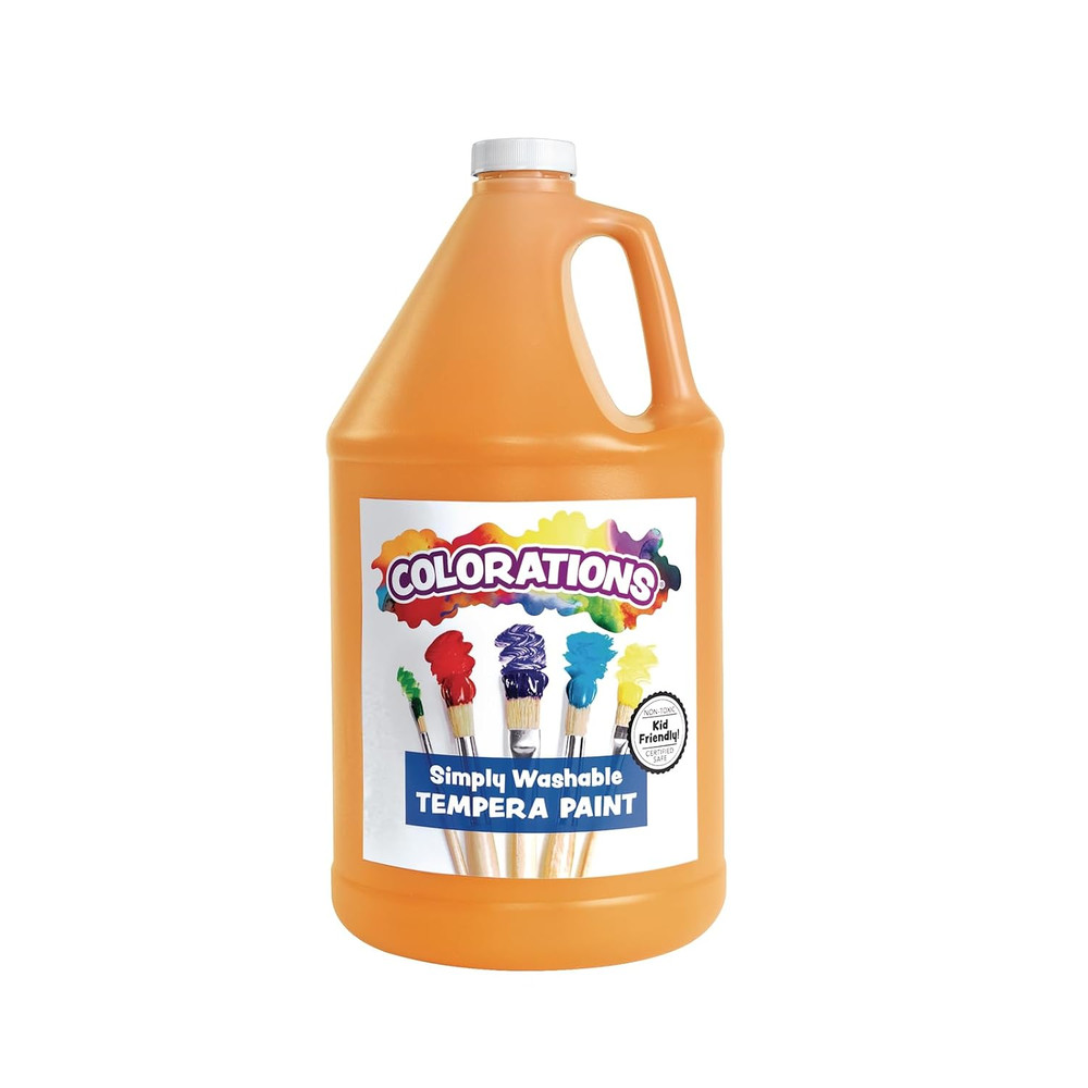 Paraben-Free Washable Tempera Paint for Kids – 1 Gallon Value Size. Vibrant Oran