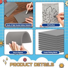 MotiMind Pcs Gray Linoleum Block Rubber Stamp Carving 6 x 8 x 0.12 Inch 24