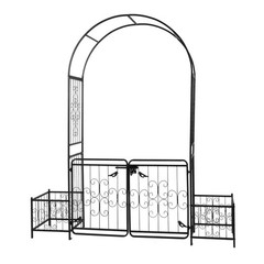 7.2ft Black Iron Garden Arch with Arched Top and Gate Metal Arbor Trellis
