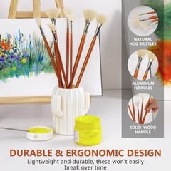Set of 7 Natural Hog Hair Fan Brushes for Acrylic, Oil, Watercolor & Pottery Gla