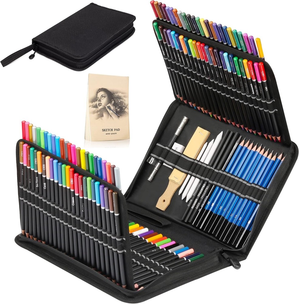Premium 144 Drawing Pencil Set including 120 Colored Pencils and 24 Sketch Kit