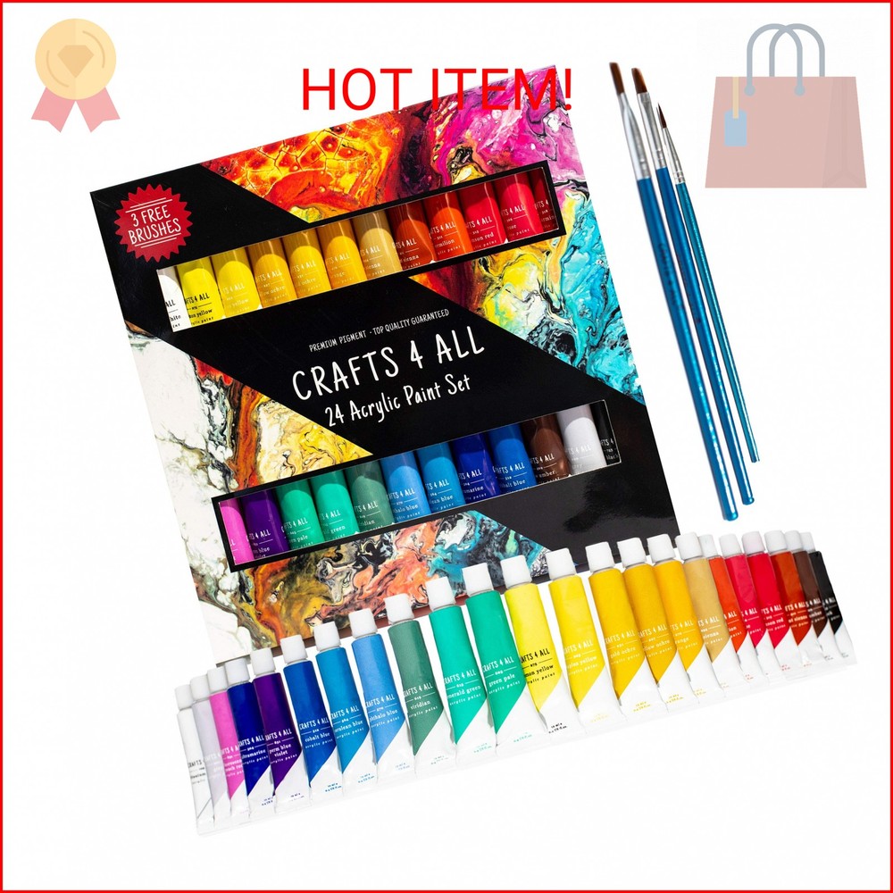 Crafts 4 All Acrylic Paint Set for Adults and Artists – 24 Pack of 12mL Paints w