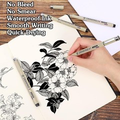 Micro Fineliner Drawing Art Pens: 6 Black Fine Line Waterproof Ink Set Artist