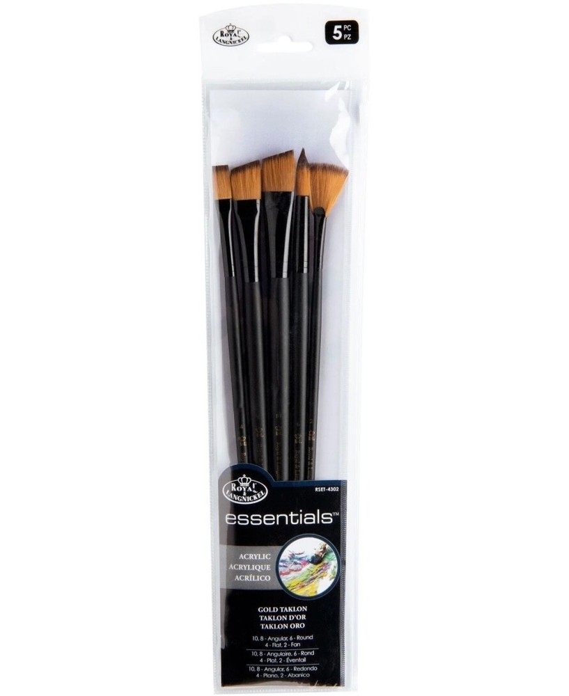 Royal & Langnickel Long-Handle Paintbrush Set & Zip Pouch, Angled, Round, Flat &