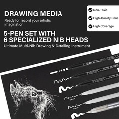 5 Pack White Acrylic Ink Pens for Drawing, Fine Point White Pens, Opaque Acry…