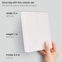 Stretched Canvas, 5 x 7 Inches, Pack of 12, Blank White Canvas for Painting f…