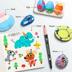 48 PCS Dual Double Tip Brush Marker Pen Set Fine Artists Coloring Kids Drawing