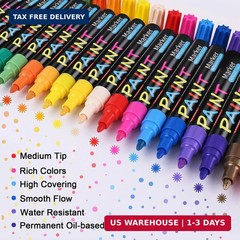 IVSUN Paint Pens Paint Markers, 20 Colors Oil-Based Waterproof Marker Pen Set, N