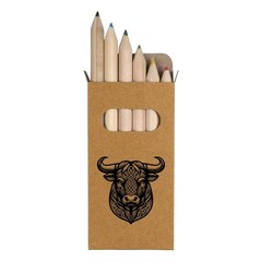 6 x ‘Celtic Bull Portrait’ Short 85mm Pencils / Coloured Pencil Set (PE00094844)