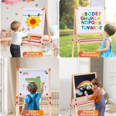 Wooden Adjustable Easel for Kids, Quick-Fold Kids Easel with Paper Roll&Accessor