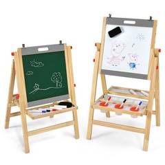 Kids Wood Art Easel Chalkboard & Whiteboard Drawing Activity Play Chalk Eraser