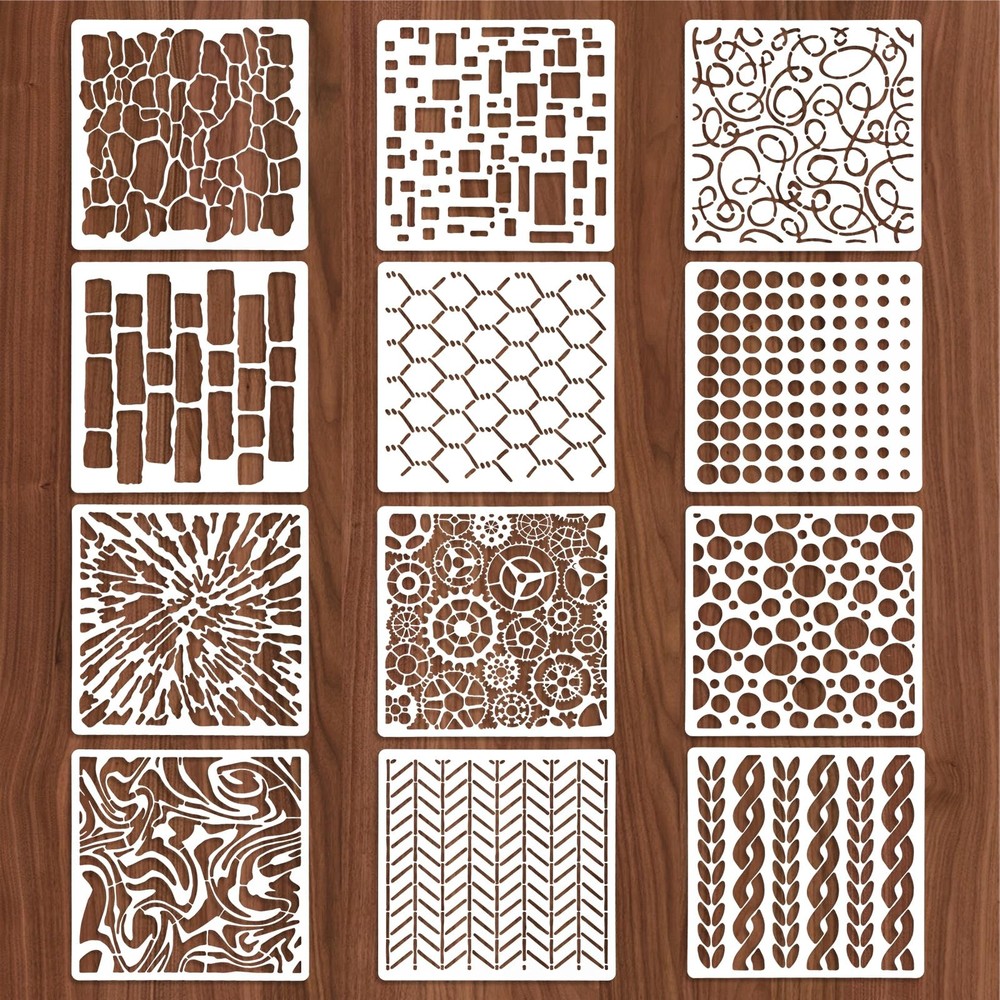 Jeffdad 8 Pcs Stencils for Crafts Reusable, Texture 5.9 x Inch