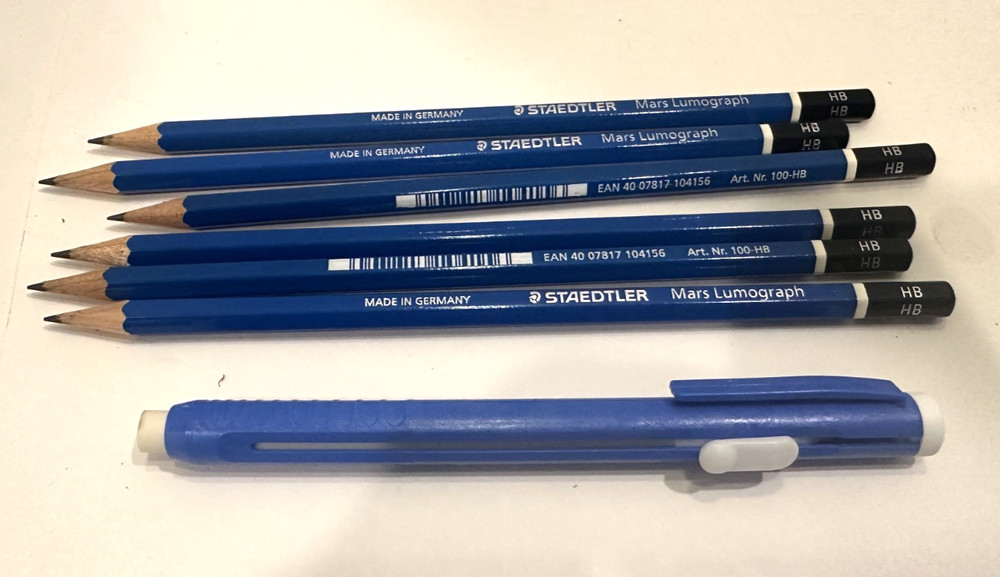 Staedtler Mars Lumograph 6 HD Pencils Lot Asst Hardness Sharpener Eraser Holder