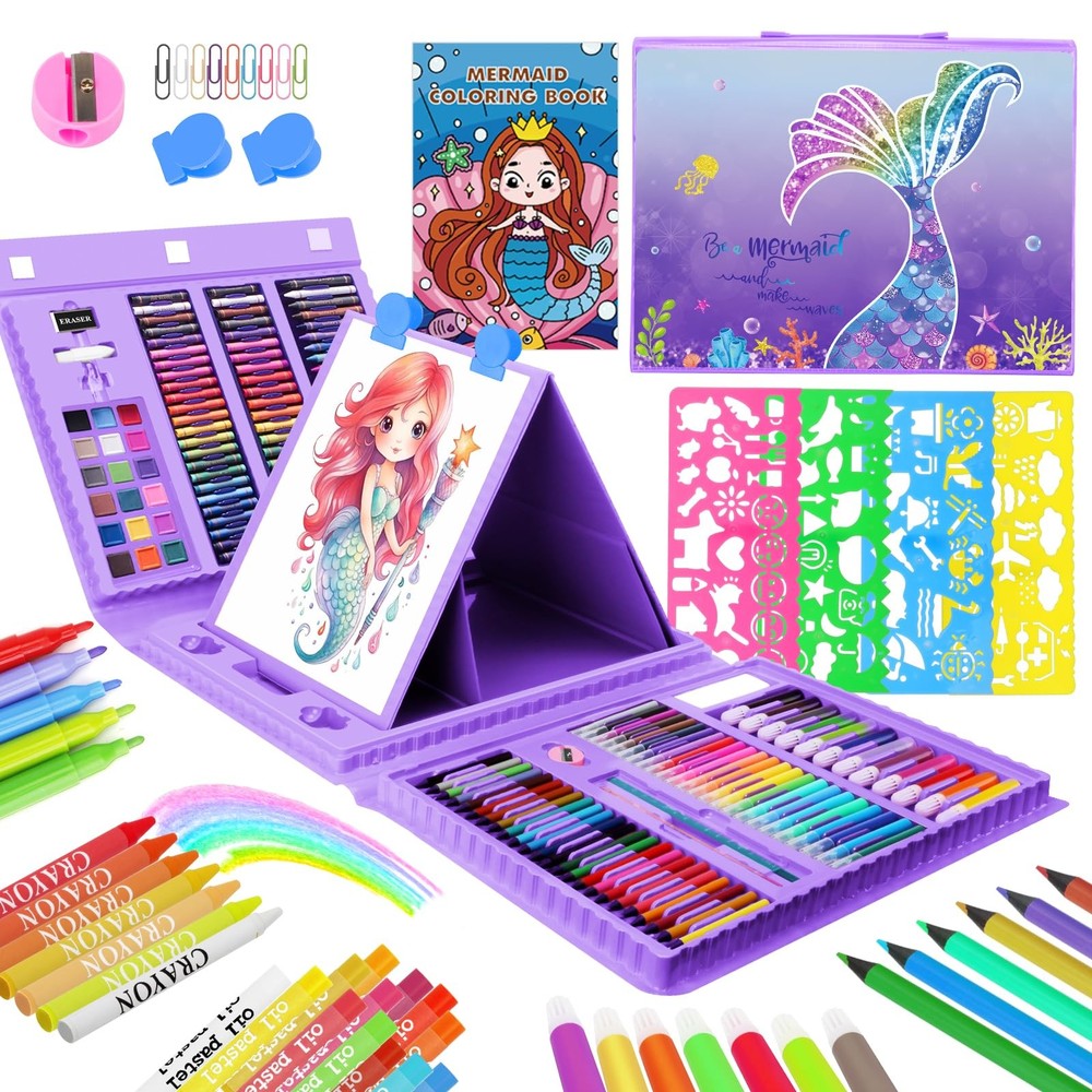 homicozy Art Supplies for Kids Ages 4-12,Mermaid Drawing Sets Purple Mermaid