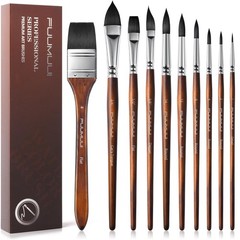Professional Watercolor Brushes – 10Pcs Synthetic Squirrel Hair Paint Brush S…