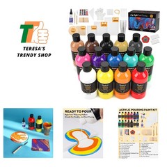 High-Flow Acrylic Pour Paint Kit with Canvas – 14 Colors for Endless Creativity