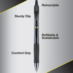 Refillable Retractable Gel Pen Set 12 Black Fine Point Long-Lasting Ink