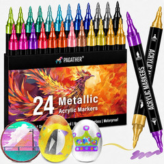 24 Metallic Colors Acrylic Paint Markers, Dual Tip with Fine Tip and Brush Tip P