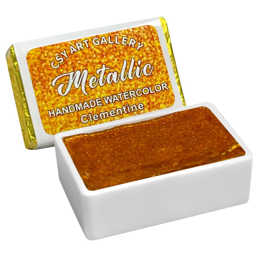 Clementine Full Pan Glitter Metallic Watercolor Paint Pearlescent Artists