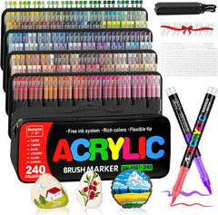 240 Colors Acrylic Paint Markers,Acrylic Paint Pens with Direct-Liquid Ink Contr