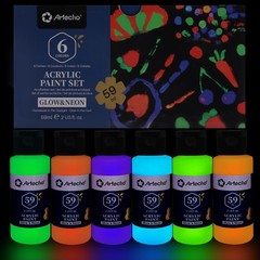 Artecho Glow in the Dark Paint 6 Colors 60 ml / 2 oz Acrylic Paint for Decora…
