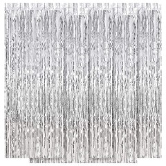 5 Pack Silver Fringe Backdrop 3.2ft x 8.2ft Silver Foil Fringe Curtains Party…