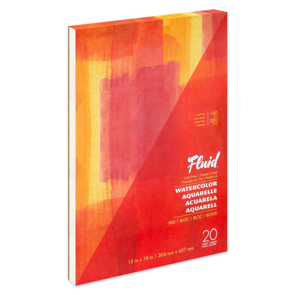 Fluid Watercolor Fold Over Pad, 12 x 18 inches, 20 White 12×18 Inches,