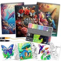 3Pcs Adult Coloring Book for Women Relaxation, 36 Colors Markers with Spiral …