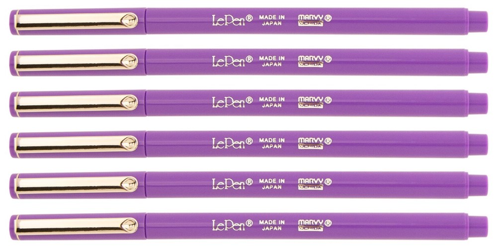 Marvy Uchida Le Pen 6 Pc Lavender 0.3mm Smooth Micro Fine Plastic Point LePen