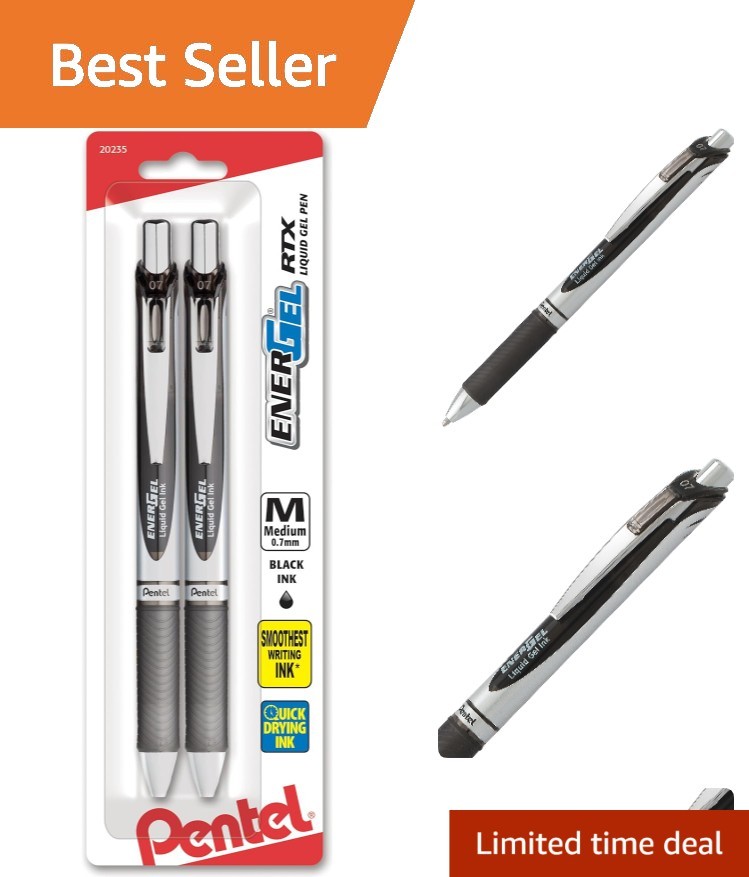 2 Pack EnerGel RTX Gel Pens Black Ink 0.7mm Retractable Stylish Design