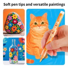 Guangna Acrylic Paint Markers 12 Colors, Skin Tone Series Set with Soft Brush Ti