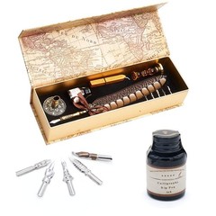 Antique Quill Pen Unique Half-Patterned Feather Pen Set with 6 Nibs 1 Bottle …