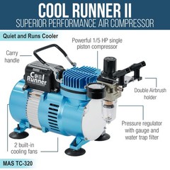 Cool Runner II Air Brush Kit with Air Compressor Dual Fan, 3 Airbrushes, 6 Co…
